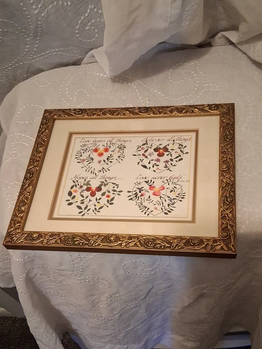 Gold Framed Floral Heart 1 Cor. 13 Biblical Wall Art - Home Accents